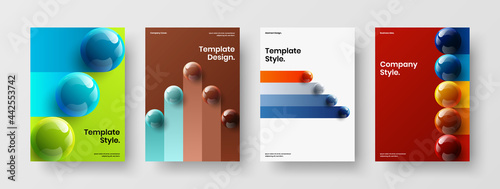 Original 3D balls company brochure layout collection. Simple annual report design vector illustration set.