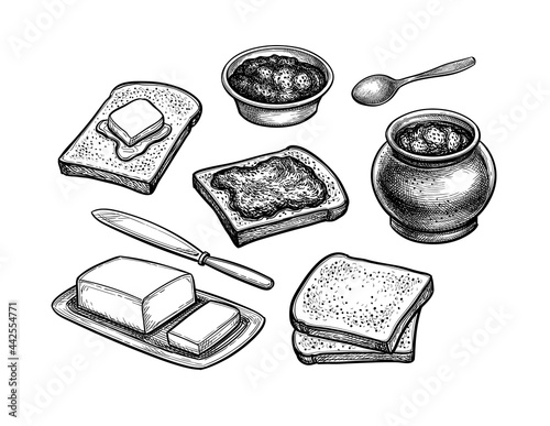 Breakfast set ink sketch.