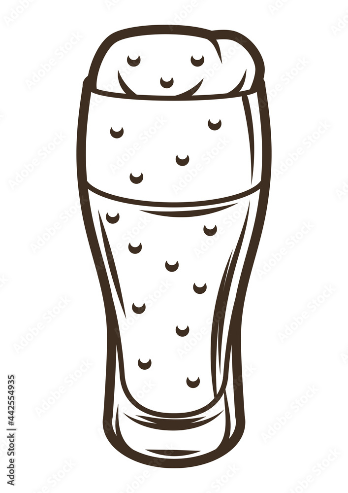 Illustration of glass goblet with beer. Object in engraving hand drawn style. Old element for beer festival or Oktoberfest. Illustration of glass goblet with beer. Object in engraving hand drawn style. Old element for beer festival or Oktoberfest.