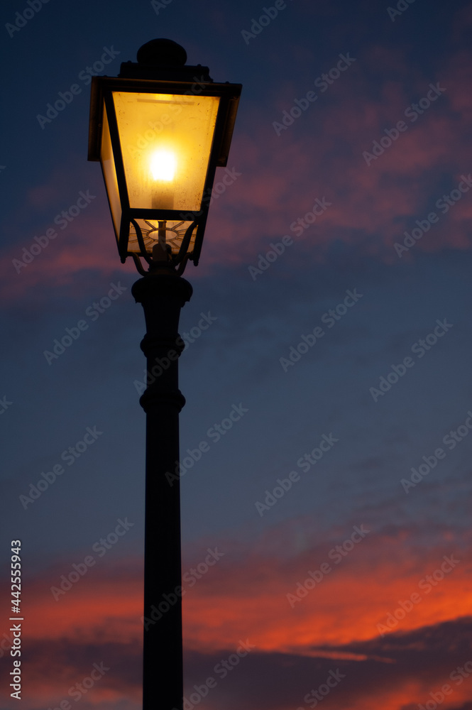 ANCONA, BLUE ORANGE, CLOUDS, MARE, ORANGE, STREET LAMP, SUNSET