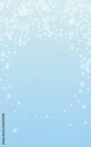 Fototapeta Naklejka Na Ścianę i Meble -  White Snow Background Vector Blue. Snowflake Particles Pattern. Grey Confetti Ice Card. Frosty Flake Texture.