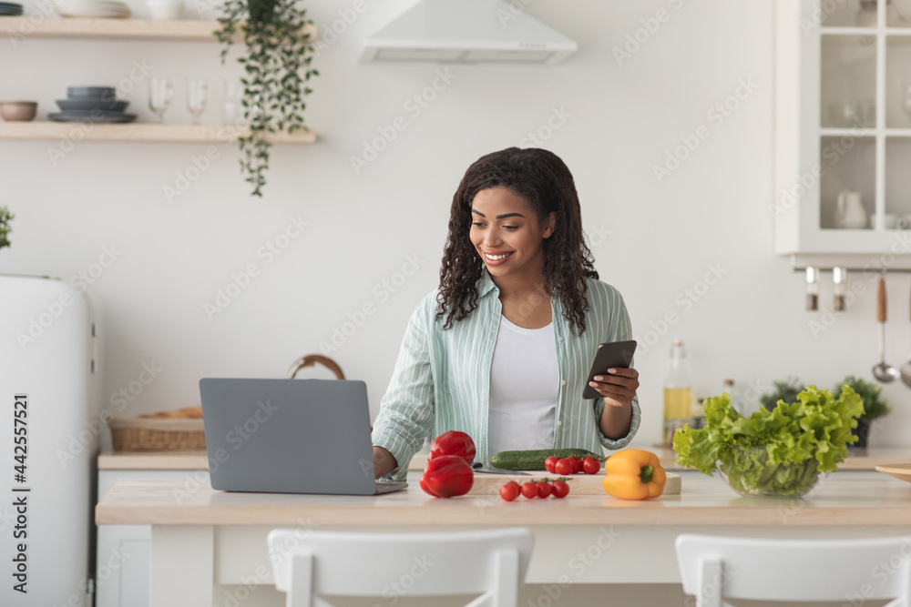 Modern devices, work remotely, new recipe and cook dinner for food blog Modern devices, work remotely, new recipe and cook dinner for food blog