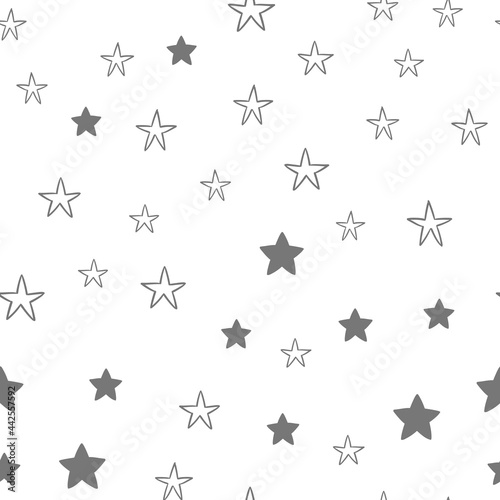 Star doodles seamless pattern. Hand drawn stars illustrations  background texture. Monochromatic.