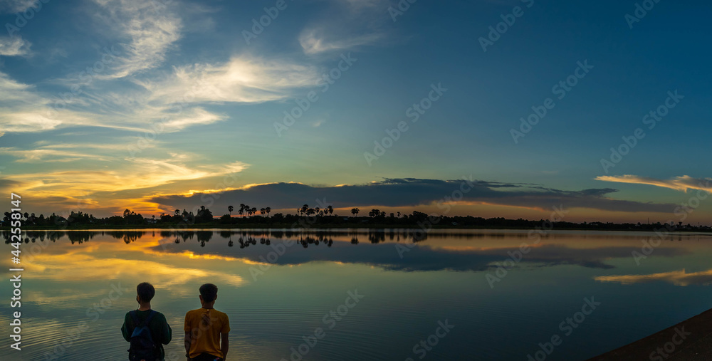 Fototapeta premium The evening Fiery orange sunset sky. Beautiful sky.