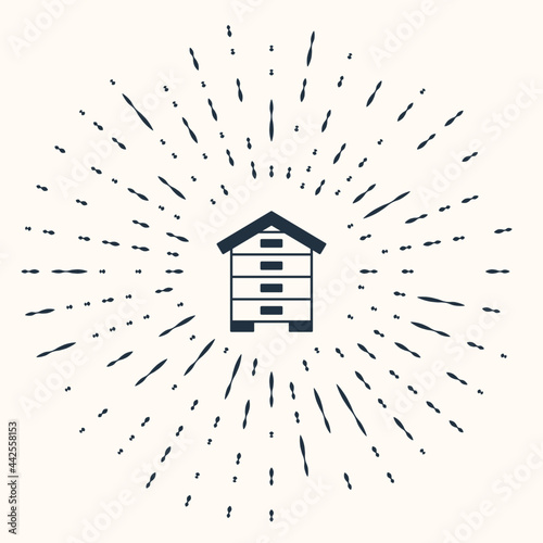 Grey Hive for bees icon isolated on beige background. Beehive symbol. Apiary and beekeeping. Sweet natural food. Abstract circle random dots. Vector