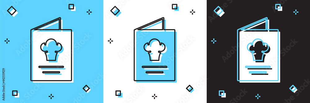 Set Cookbook icon isolated on blue and white, black background. Cooking book icon. Recipe book. Fork and knife icons. Cutlery symbol. Vector Set Cookbook icon isolated on blue and white, black background. Cooking book icon. Recipe book. Fork and knife icons. Cutlery symbol. Vector