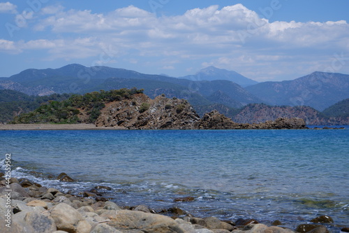 landscape view from Gocek island in Fethiye with rocks