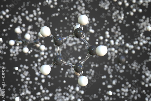 Cyclopentene molecule made with balls, conceptual molecular model. Chemical 3d rendering