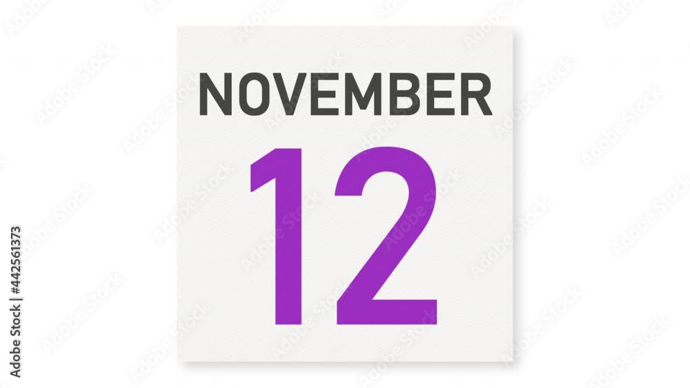 November 12 date behind crumpled paper page of a calendar, 3d animation November 12 date behind crumpled paper page of a calendar, 3d animation