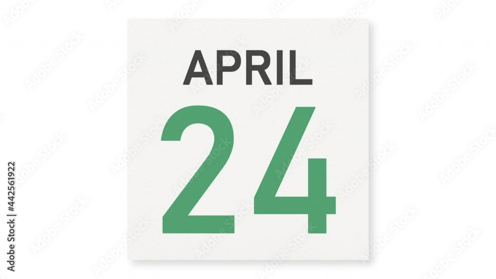 April 24 date behind crumpled paper page of a calendar, 3d animation