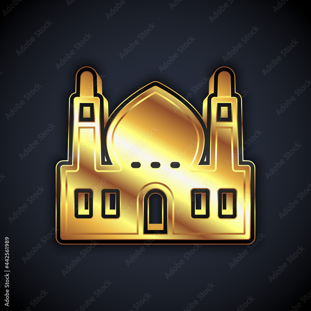 Gold Muslim Mosque icon isolated on black background. Vector