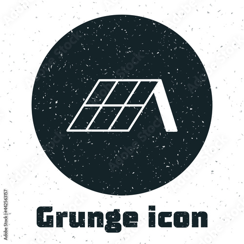 Grunge Solar energy panel icon isolated on white background. Monochrome vintage drawing. Vector