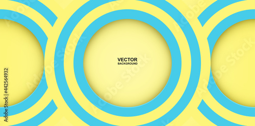 Abstract. Colorful pastels blue, yellow circle mirage shape overlap background. paper art style ,light and shadow. vector.