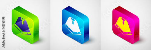 Isometric Traditional mexican poncho clothing icon isolated on grey background. Square button. Vector