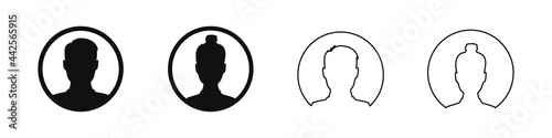 User profile avatar in circle icon, male and female silhouette in round shape for anonymous internet social media man and woman flat illustration.