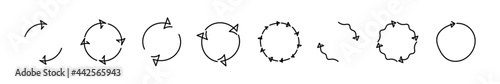 Arrow rotation doodle set circle reverse vector hand drawn, round arrows circular cycle collection illustration.