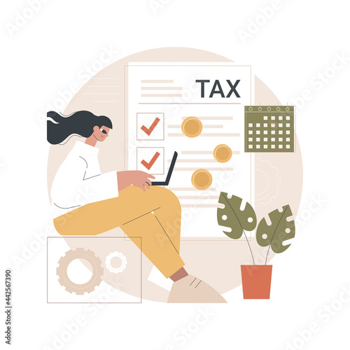 Filing taxes by yourself abstract concept vector illustration. Budget calculation, personal income, gather paperwork, e-file earnings statement documents, savings refund abstract metaphor.
