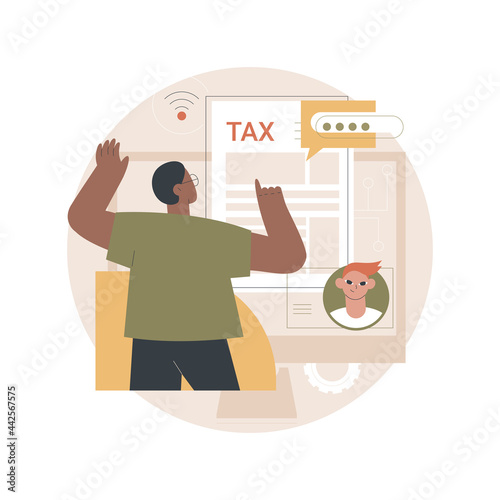 Tax filing online service abstract concept vector illustration. Tax software program, e-file your documents, IRS form, personal income, gather paperwork, get advice online abstract metaphor.