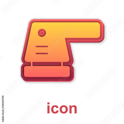 Gold Electric sander icon isolated on white background. Orbital sander. For floor and wooden planks sanding sandpaper. Vector