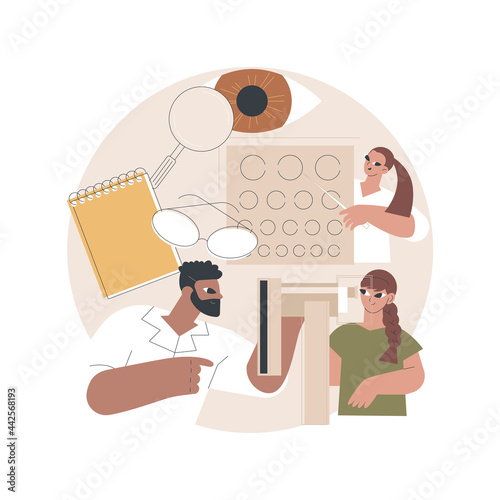 Vision screening abstract concept vector illustration. Vision test service, glasses prescription, eye disorder diagnostic, acuity testing, primary care in school, pediatric exam abstract metaphor.