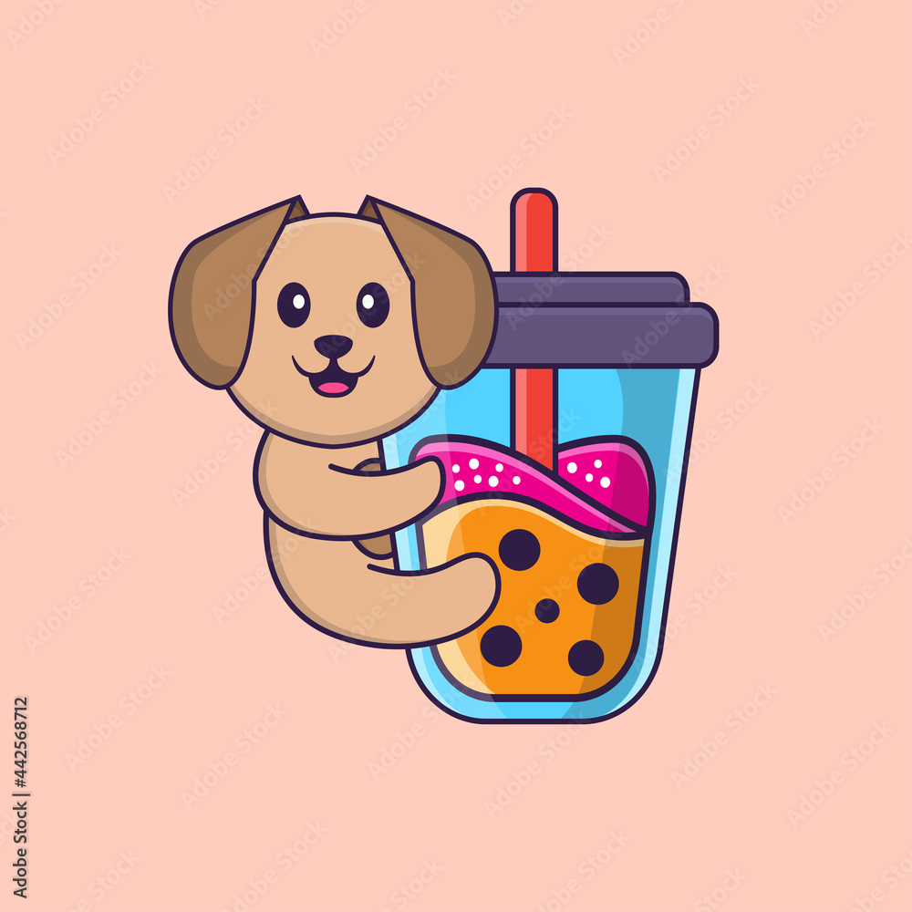 Cute dog Drinking Boba milk tea. Animal cartoon concept isolated. Can ...