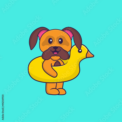 Cute dog With Duck buoy. Animal cartoon concept isolated. Can used for t-shirt, greeting card, invitation card or mascot. Flat Cartoon Style © Turn