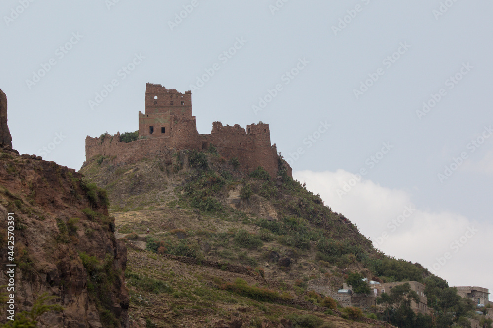 ( Somara Castle ) the ruin of historical Castle in the highest mountains of Ibb government