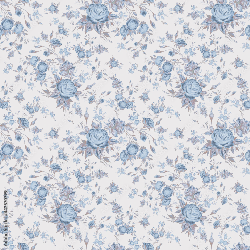 Floral seamless pattern luxury roses drawn on paper with paints