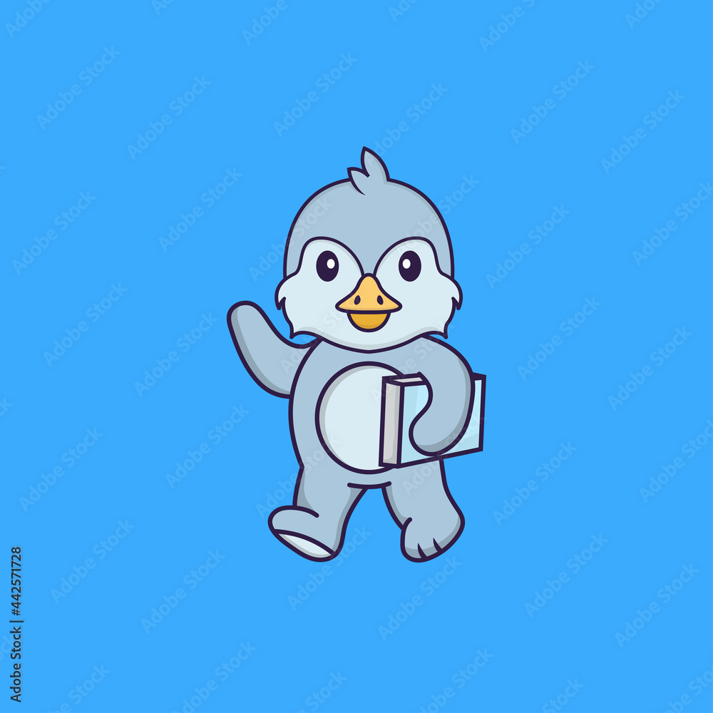 Cute bird holding a book. Animal cartoon concept isolated. Can used for t-shirt, greeting card, invitation card or mascot. Flat Cartoon Style Cute bird holding a book. Animal cartoon concept isolated. Can used for t-shirt, greeting card, invitation card or mascot. Flat Cartoon Style