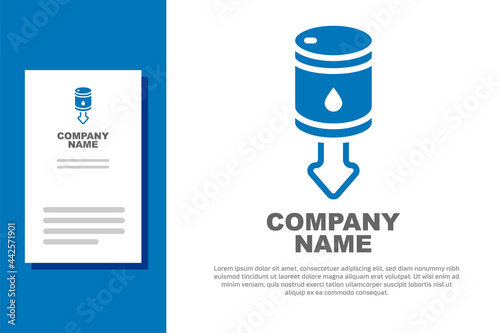 Blue Drop in crude oil price icon isolated on white background. Oil industry crisis concept. Logo design template element. Vector
