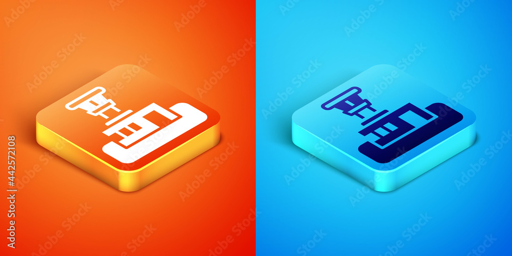 Isometric Airport control tower icon isolated on orange and blue background. Vector Isometric Airport control tower icon isolated on orange and blue background. Vector