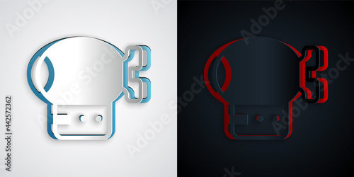 Paper cut Airship icon isolated on grey and black background. Paper art style. Vector
