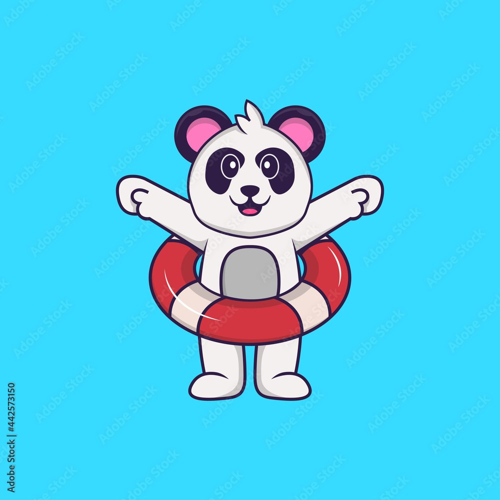 Cute Panda using a float. Animal cartoon concept isolated. Can used for ...