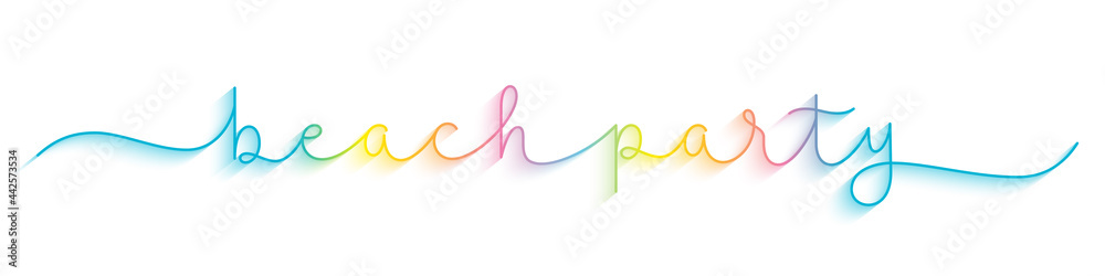 BEACH PARTY colorful vector monoline calligraphy banner on white background