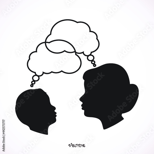 Mom talking with his son. speech bubbles. 