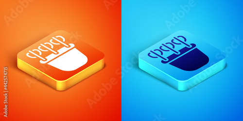 Isometric Quiver with arrows icon isolated on orange and blue background. Vector