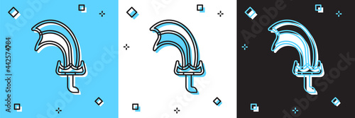Set Sword for game icon isolated on blue and white, black background. Vector