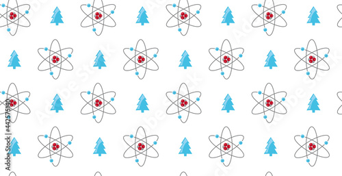 Atom, Atomkerne Muster mit Tannenbäumen für Weihnachten, Elektronen, Neutronen, Protonen, Chemie 