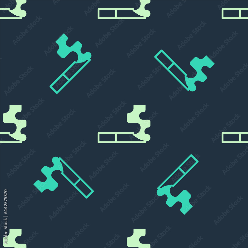 Green and beige Cigarette icon isolated seamless pattern on blue background. Tobacco sign. Smoking symbol. Vector