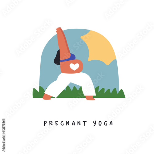 Pregnant woman yoga exercise pose cartoon