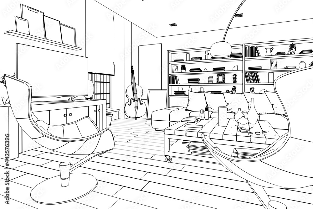 Contemporary Residential Loft Interior Design - (illustration) 3d visualization
