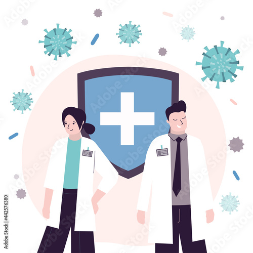 Group of doctors, surgeons or nurses in uniform. Team of medical professionals. Concept of healthcare. Hospital and ambulance workers. Private clinic
