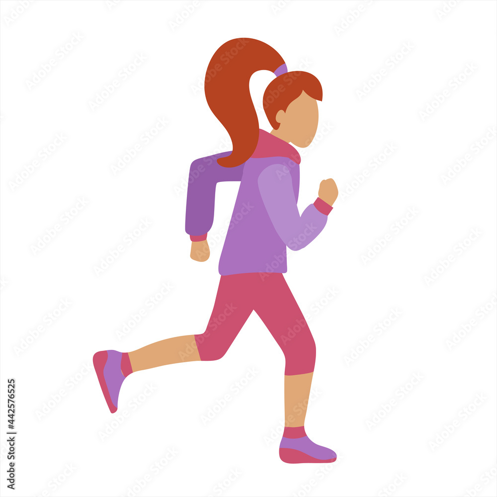 Fototapeta premium Cartoon vector illustration of Slim attractive sportswoman running on white background.