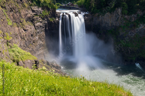 Snoqualmie falls in summer from upper view at Washington State.