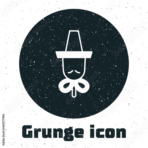 Grunge Traditional korean hat icon isolated on white background. Monochrome vintage drawing. Vector
