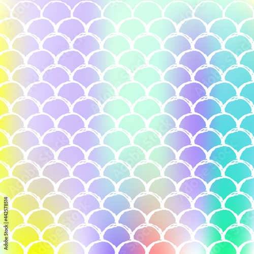 Mermaid scales background with holographic gradient.