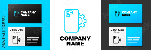 Blue line Phone repair service icon isolated on white background. Adjusting, service, setting, maintenance, repair, fixing. Logo design template element. Vector