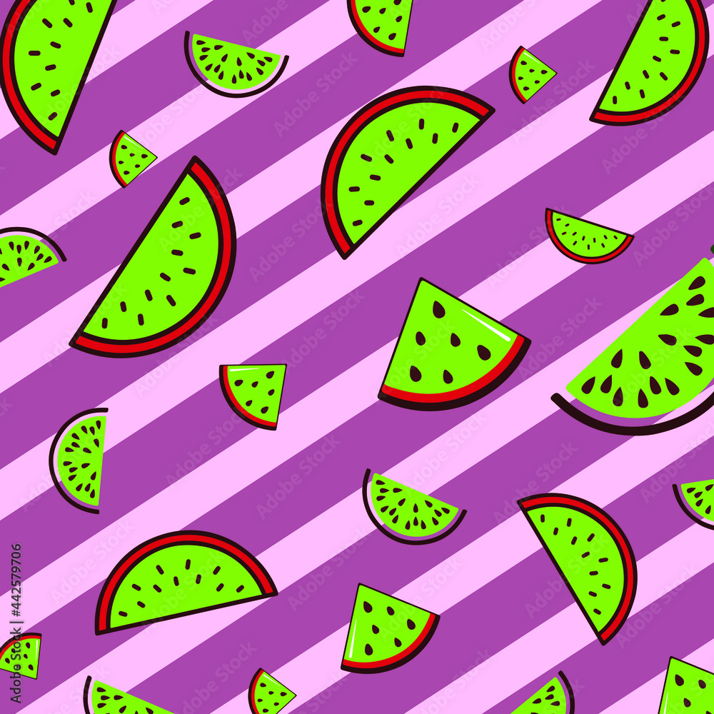 Vector, watermelon pattern, inversion of watermelon, green watermelon with red peel