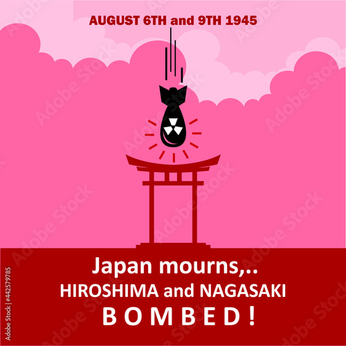 japan mourns,..hiroshima and nagasaki bombed logo, a nuclear bomb dropped at japan vector illustrations