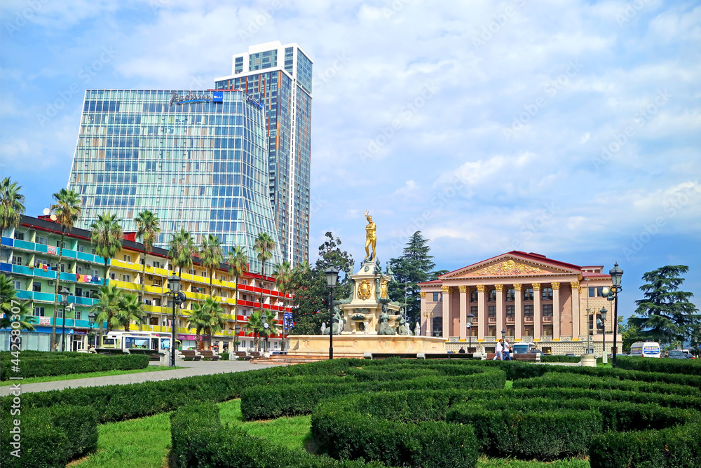 Theater Square of Batumi City with the Neptune Fountain and Groups of Stunning Architecture, Adjara Region, Georgia